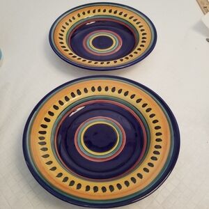 Pier 1 Italian Swirl Pair of 9 1/2 inch Soup Bowls Hand Painted